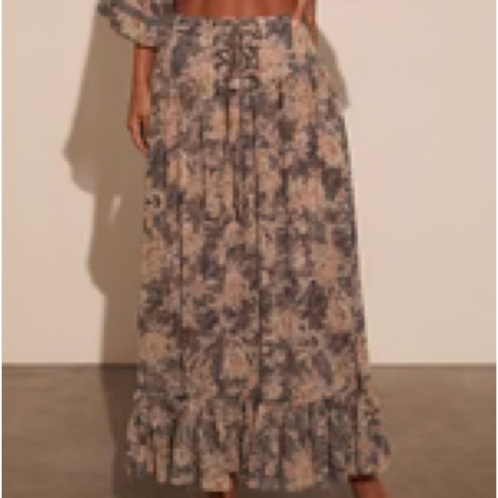 Vici Moonlit Bloom Maxi Skirt in Blue and Tan
